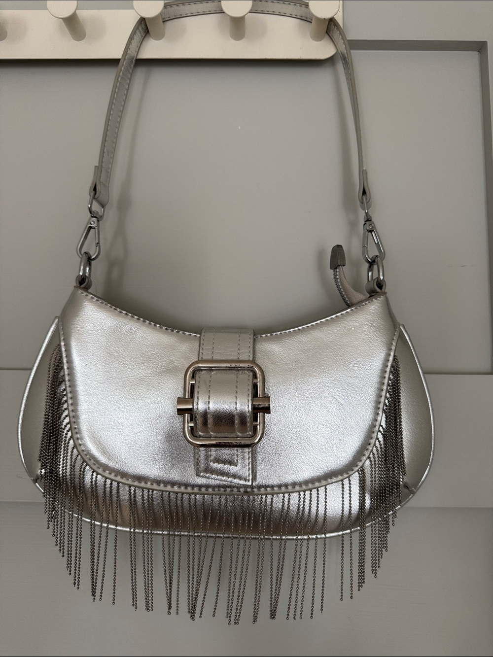 Forever 21 Metallic Silver Fringe Shoulder Bag